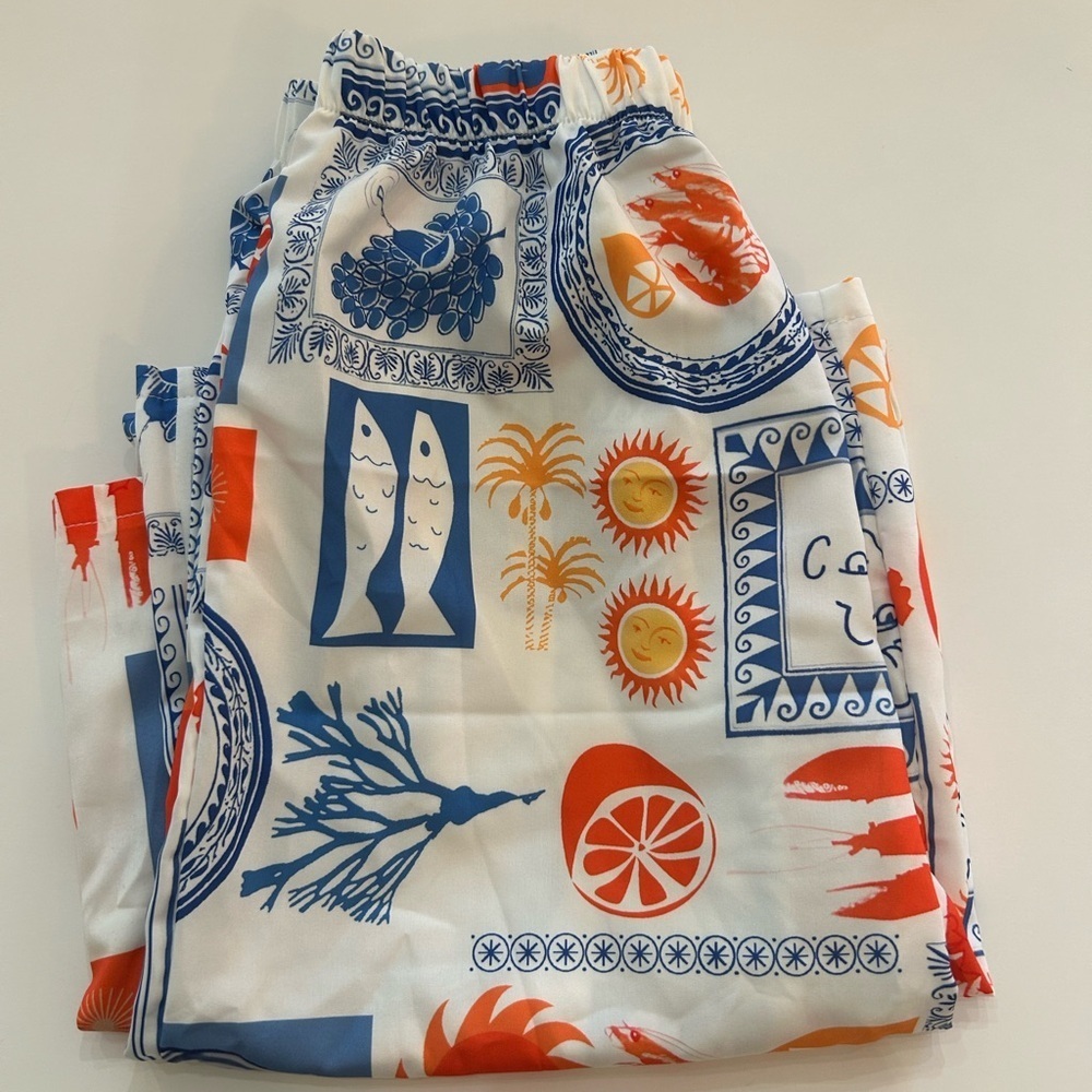 NWOT Mediterranean Print Tie-Back Scarf Top & Wide-Leg Trouser Set - Picture 7 of 7